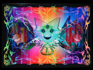 A full-color, rainbow art print design featuring three portraits of Narinder by Hiddentrack and Azelian Arts