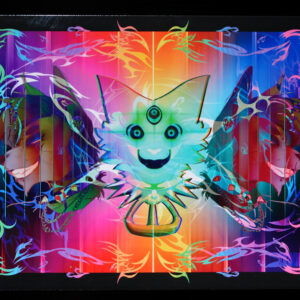 A full-color, rainbow art print design featuring three portraits of Narinder by Hiddentrack and Azelian Arts